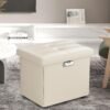 Tamfile Ottoman with Storage, Folding Storage Ottoman with Lock, Vanity Chair with Storage, Fireproof Waterproof Foot Rest Stool with Storage,17 Inches Short Ottoman, Ottoman for Living Room (Beige) - Image 3