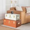 Vixdonos Decorative Large Metal Box Storage Trunk Chest Set of 2 College Dorm Organizer with Hardware Hasps and Handle for Home Deocr,23.7X14.2X9.5 Inches(Beige and Orange) - Image 6