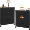 Sweetcrispy Nightstand Set of 2 with 2 Storage Drawers, 20" Height Small Bed Side Furniture End Table, Wooden Top Fabric Cabinet Kids Night Stand Dresser for Bedroom, Closet, Entryway, College Dorm - Image 2