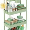 LEHOM Slim Rolling Storage Cart - 4 Tiers Bathroom Organizer Utility Cart Slide Out Storage Shelves Mobile Shelving Unit for Kitchen, Bedroom, Office, Laundry Room, Small Narrow Spaces, Green - Image 2