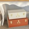 Vixdonos Decorative Large Metal Box Storage Trunk Chest Set of 2 College Dorm Organizer with Hardware Hasps and Handle for Home Deocr,23.7X14.2X9.5 Inches(Beige and Orange) - Image 7