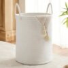 White Woven Rope Laundry Basket by TECHMILLY, 58L Baby Nursery Hamper for Clothes Blanket Storage, Large Tall Laundry Hamper for College Dorm, Bedroom, Living Room - Image 2