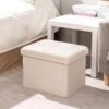 B FSOBEIIALEO Storage Ottoman Cube Small Sherpa Ottoman Foot Rest, Foldable Portable Boucle Ottomans, Faux Teddy Fur, White 16.5"x12.6"x12.6" - Image 8