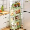 LEHOM Slim Rolling Storage Cart - 4 Tiers Bathroom Organizer Utility Cart Slide Out Storage Shelves Mobile Shelving Unit for Kitchen, Bedroom, Office, Laundry Room, Small Narrow Spaces, Green - Image 4