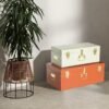 Vixdonos Decorative Large Metal Box Storage Trunk Chest Set of 2 College Dorm Organizer with Hardware Hasps and Handle for Home Deocr,23.7X14.2X9.5 Inches(Beige and Orange) - Image 8