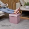 B FSOBEIIALEO Storage Ottoman Cube, Ottoman with Storage Folding Ottomans Cube Seat Toy Chest Box Storage Chest Small Ottoman Velvet Footstool 12.6"x12.6"x12.6" Pink - Image 5