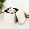 B FSOBEIIALEO Storage Ottoman Cube, Flowers Shaped Ottomans with Storage Foot Stool Footrest for Lving Room, Boucle Ottoman Seat for Dorm Room,Faux Teddy Fur,White 12.6"x12.6"x12.6" - Image 3