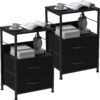 YBING Nightstands Set of 2 End Table with Fabric Drawers Night Stands for Bedroom Side Table with Storage Shelf Bedside Tables Small for Living Room College Dorm Black - Image 2