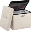 Tamfile Ottoman with Storage, Folding Storage Ottoman with Lock, Vanity Chair with Storage, Fireproof Waterproof Foot Rest Stool with Storage,17 Inches Short Ottoman, Ottoman for Living Room (Beige) - Image 2