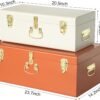 Vixdonos Decorative Large Metal Box Storage Trunk Chest Set of 2 College Dorm Organizer with Hardware Hasps and Handle for Home Deocr,23.7X14.2X9.5 Inches(Beige and Orange) - Image 3