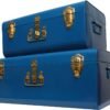 Zanzer Trunk Set - Vintage Style Storage w/Gold Finish Handles & Locks - Space Saving Organizer Home Dorm & Office Use (Blue, 2 Trunks) - Image 2