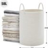 White Woven Rope Laundry Basket by TECHMILLY, 58L Baby Nursery Hamper for Clothes Blanket Storage, Large Tall Laundry Hamper for College Dorm, Bedroom, Living Room - Image 7