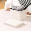 B FSOBEIIALEO Storage Ottoman Cube Small Sherpa Ottoman Foot Rest, Foldable Portable Boucle Ottomans, Faux Teddy Fur, White 16.5"x12.6"x12.6" - Image 3