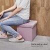 B FSOBEIIALEO Storage Ottoman Cube, Ottoman with Storage Folding Ottomans Cube Seat Toy Chest Box Storage Chest Small Ottoman Velvet Footstool 12.6"x12.6"x12.6" Pink - Image 4