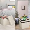 Tamfile Ottoman with Storage, Folding Storage Ottoman with Lock, Vanity Chair with Storage, Fireproof Waterproof Foot Rest Stool with Storage,17 Inches Short Ottoman, Ottoman for Living Room (Beige) - Image 5