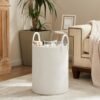 White Woven Rope Laundry Basket by TECHMILLY, 58L Baby Nursery Hamper for Clothes Blanket Storage, Large Tall Laundry Hamper for College Dorm, Bedroom, Living Room - Image 4