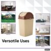 Superio Medium Trash Can with Lid 4.5 Gallon Plastic Swing Top Garbage Can Slim Waste Bin for Under Sink/Cabinet, Laundry Room, Kitchen, Office, Bedroom, Bathroom, College Dorm, 18 Qt, Beige, 2 - Image 5
