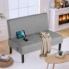 STHOUYN 43" W Mini Small Comfy Couch Armless Loveseat Sofa for Bedroom with USB Port, Velvet Small Couches for Small Spaces Living Room, Apartment Office Dorm (Grey) - Image 3