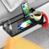 Hiree Bedside Shelf with USB Charging Port, Bunk Bed Shelf Organizer College Dorm Room Essential Clip On Nightstand Tray with Cup Holder, AC Outlets and Night Light, Bedroom Accessories, Black - Image 2