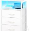Yoobure Night Stand with Charging Station, 16 Colors LED Nightstand with USB Ports and Outlets, End Table with 3 Fabric Drawers and Storage Shelf, Bedside Tables Small Dresser for Small Space White - Image 2