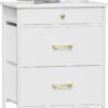 White Nightstand with 3 Drawers, Night Stand for Bedroom, Small Dresser with Fabric Bins, Leather Finish, Modern Bedside Table End Side Table for Living Room, Dorm, Closet, Nursery - Image 2