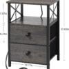 AMHANCIBLE Night Stand Set 2, Nightstand with Charging Station, End Tables Living Room with USB Ports and Outlets, Bedside Tables with Fabric Drawers for Bedroom, Dark Grey HET05XDG - Image 4