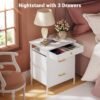 White Nightstand with 3 Drawers, Night Stand for Bedroom, Small Dresser with Fabric Bins, Leather Finish, Modern Bedside Table End Side Table for Living Room, Dorm, Closet, Nursery - Image 5