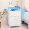 Yoobure Night Stand with Charging Station, 16 Colors LED Nightstand with USB Ports and Outlets, End Table with 3 Fabric Drawers and Storage Shelf, Bedside Tables Small Dresser for Small Space White - Image 3