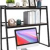 Vintage Metal and Wooden 2-Tier 29.5 INCH Length Desktop Shelves, Computer Desk Bookshelf, Office Supplies Desk Organizer Display Rack, Brown - Image 9