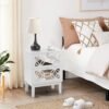 VINGLI White Nightstand, Modern Nightstand with Mirror Front Drawers, Bed Side Table/Night Stand, Wood Nightstand, Mirrored Nightstand with Drawer for Bedroom, College Dorm, Kids’ Room, Living Room - Image 4