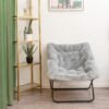 Tiita Comfy Saucer Chair, Soft Faux Fur Oversized Folding Accent Chair, Lounge Lazy Chair for Kids Teens Adults, Metal Frame Moon Chair for Bedroom, Living Room, Dorm Rooms, X-Large, Grey - Image 9