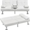 Yaheetech Convertible Sofa Bed Adjustable Couch Sleeper Modern Faux Leather Home Recliner Reversible Loveseat Folding Daybed Guest Bed, Removable Armrests, Cup Holders, 3 Angles, 772lb Capacity, White - Image 2