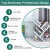 Tree Bookshelf, 3-Tier Book Storage Organizer Shelves Floor Standing Bookcase, Wood Storage Rack for Office Home School Shelf Display for Cd/Magazine-White - Image 9