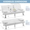 Yaheetech Convertible Sofa Bed Adjustable Couch Sleeper Modern Faux Leather Home Recliner Reversible Loveseat Folding Daybed Guest Bed, Removable Armrests, Cup Holders, 3 Angles, 772lb Capacity, White - Image 4