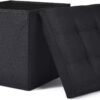 WoneNice Folding Storage Ottoman Cube Foot Rest Stool Seat- 15" x 15" (Linen Black) - Image 2