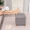 B FSOBEIIALEO Storage Ottoman with Tray, Foot Stools and Ottomans with Legs, Storage Cube Seat Linen Grey 15" - Image 6