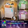Yoobure Night Stand with Charging Station, 16 Colors LED Nightstand with USB Ports and Outlets, End Table with 3 Fabric Drawers and Storage Shelf, Bedside Tables Small Dresser for Small Space White - Image 5