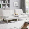 Yaheetech Convertible Sofa Bed Adjustable Couch Sleeper Modern Faux Leather Home Recliner Reversible Loveseat Folding Daybed Guest Bed, Removable Armrests, Cup Holders, 3 Angles, 772lb Capacity, White - Image 3