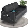 STHOUYN 56" W Fabric Loveseat Sofa with 2 USB, Small Couches for Living Room, Bedroom, Office, Easy Assembly & Comfy Cushion, Dark Grey - Image 2