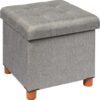 B FSOBEIIALEO Storage Ottoman with Tray, Foot Stools and Ottomans with Legs, Storage Cube Seat Linen Grey 15" - Image 2
