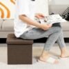 B FSOBEIIALEO Storage Ottoman Cube, Toy Chest Folding Footrest for Living Room Seat, 12.6"X12.6"X12.6" (Linen Brown) - Image 3