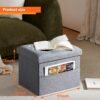 ALASDO Ottoman Storage Ottoman Footrest with Side Pocket Folding Ottoman with Srorage Small Ottoman for Living Room Study Bedroom Grey L17W13H13inches - Image 4