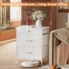 White Nightstand with 3 Drawers, Night Stand for Bedroom, Small Dresser with Fabric Bins, Leather Finish, Modern Bedside Table End Side Table for Living Room, Dorm, Closet, Nursery - Image 6