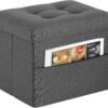 ALASDO Ottoman Storage Ottoman Footrest with Side Pocket Folding Ottoman with Srorage Small Ottoman for Living Room Study Bedroom Grey L17W13H13inches - Image 2