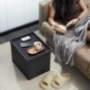AmasSmile® Storage Ottoman Folding Foot Rest Stool, 17 inch Linen Footstool Bench, Short Ottoman Bench, Storage Foot Rest Store, Books, Records Support 330 lbs,Dark Grey - Image 5