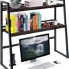 Vintage Metal and Wooden 2-Tier 29.5 INCH Length Desktop Shelves, Computer Desk Bookshelf, Office Supplies Desk Organizer Display Rack, Brown - Image 2