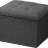 AmasSmile® Storage Ottoman Folding Foot Rest Stool, 17 inch Linen Footstool Bench, Short Ottoman Bench, Storage Foot Rest Store, Books, Records Support 330 lbs,Dark Grey - Image 2