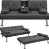 Yaheetech Convertible Linen Fabric Sofa Bed with Recliner, Cup Holders, Removable Armrests - 772lb Capacity - Image 2