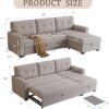 82" L Shaped Sleeper Sofa, Pull Out Couch Bed with Storage Chaise and 3 Tufted Back Cushion for Living Room,Apartment,Office,Light Gray, Beige - Image 3