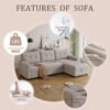 82" L Shaped Sleeper Sofa, Pull Out Couch Bed with Storage Chaise and 3 Tufted Back Cushion for Living Room,Apartment,Office,Light Gray, Beige - Image 5